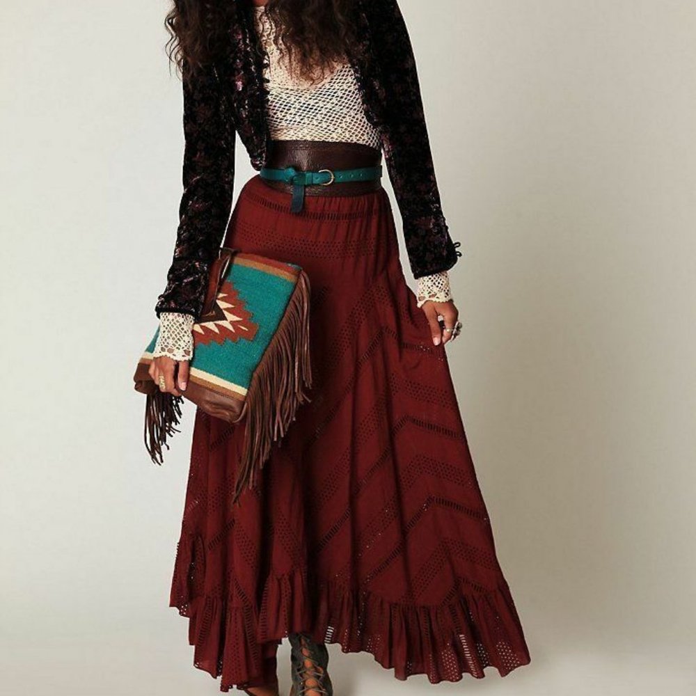 COPY - 2-Piece SET Free People XS Solid Pieced Eyelet Maxi Skirt  Velvet tripol…